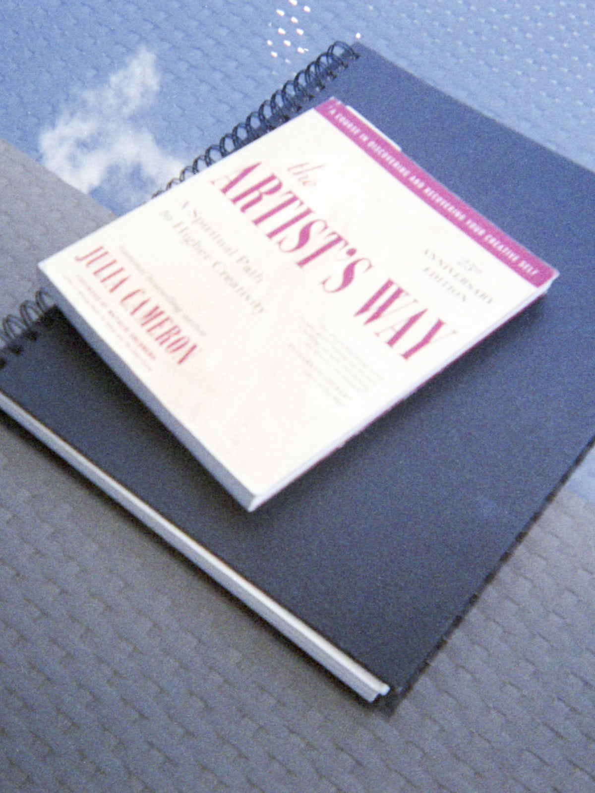 Dianna Cohen's copy of the Artist's Way, sitting on a notebook on a table