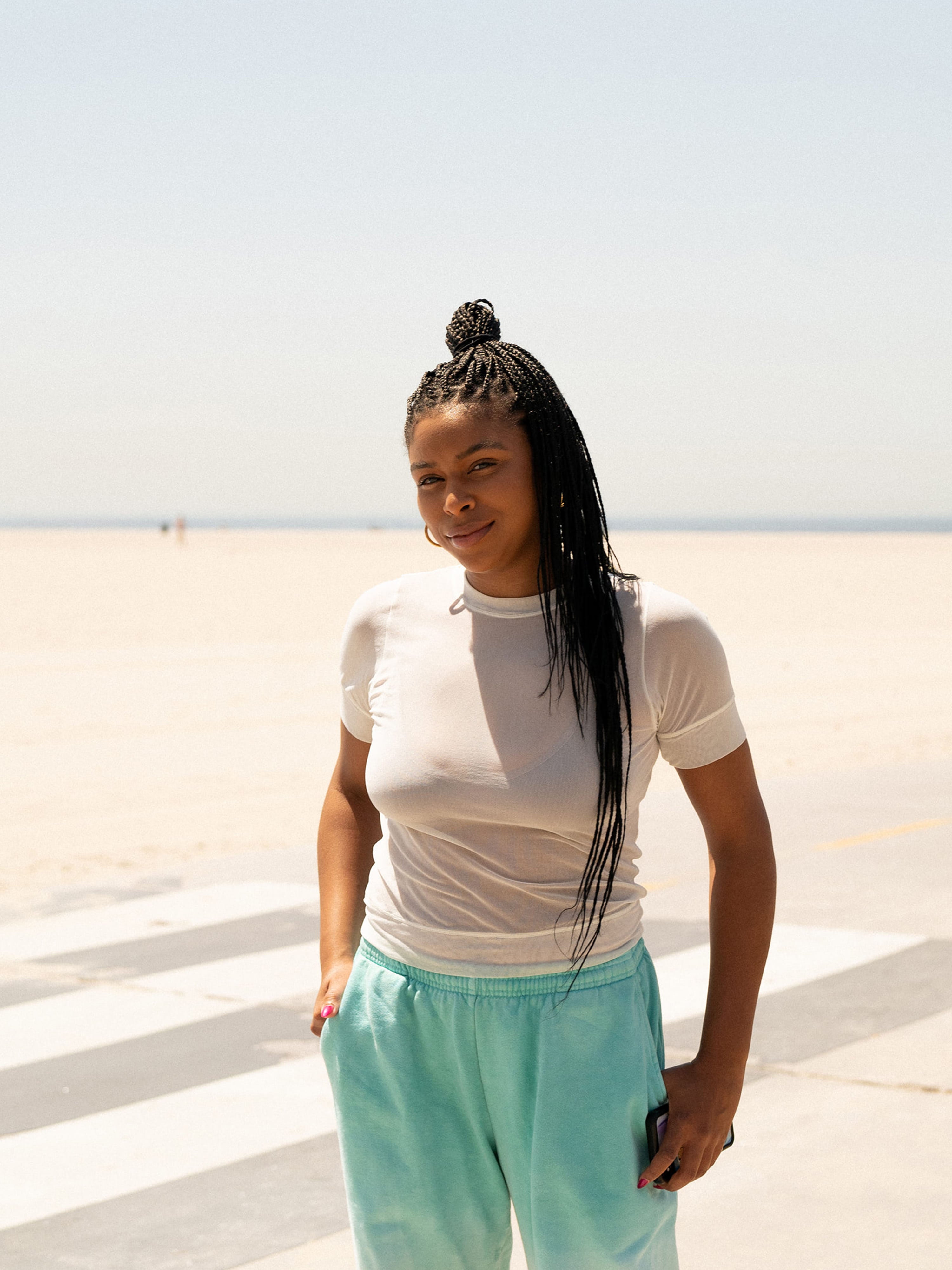 Portrait of Darian Symoné Harvin on the beach in Los Angeles.