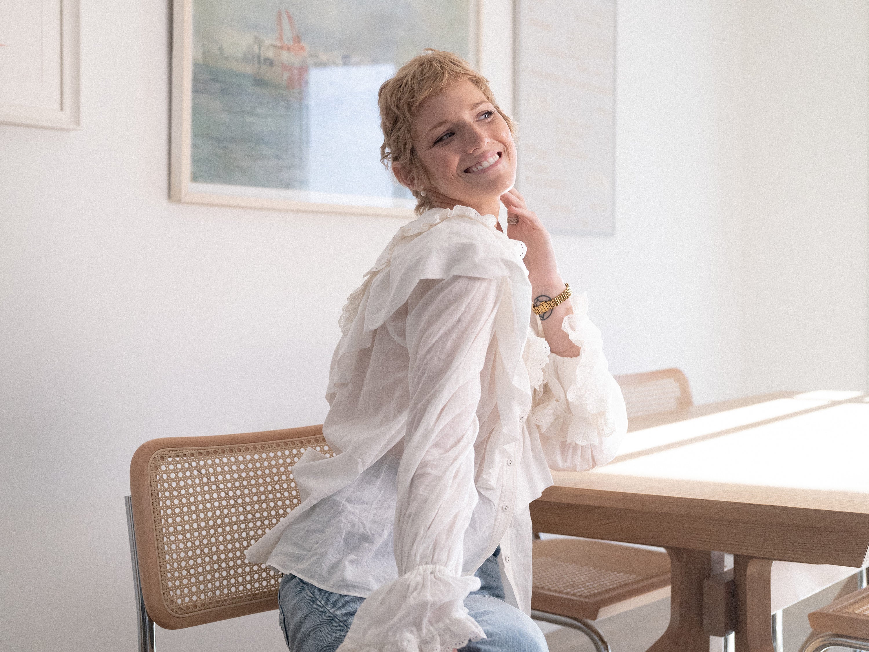 Fashion and beauty journalist, and founder of Herbs for Relaxation, Sue Williamson in her kitchen, smiling